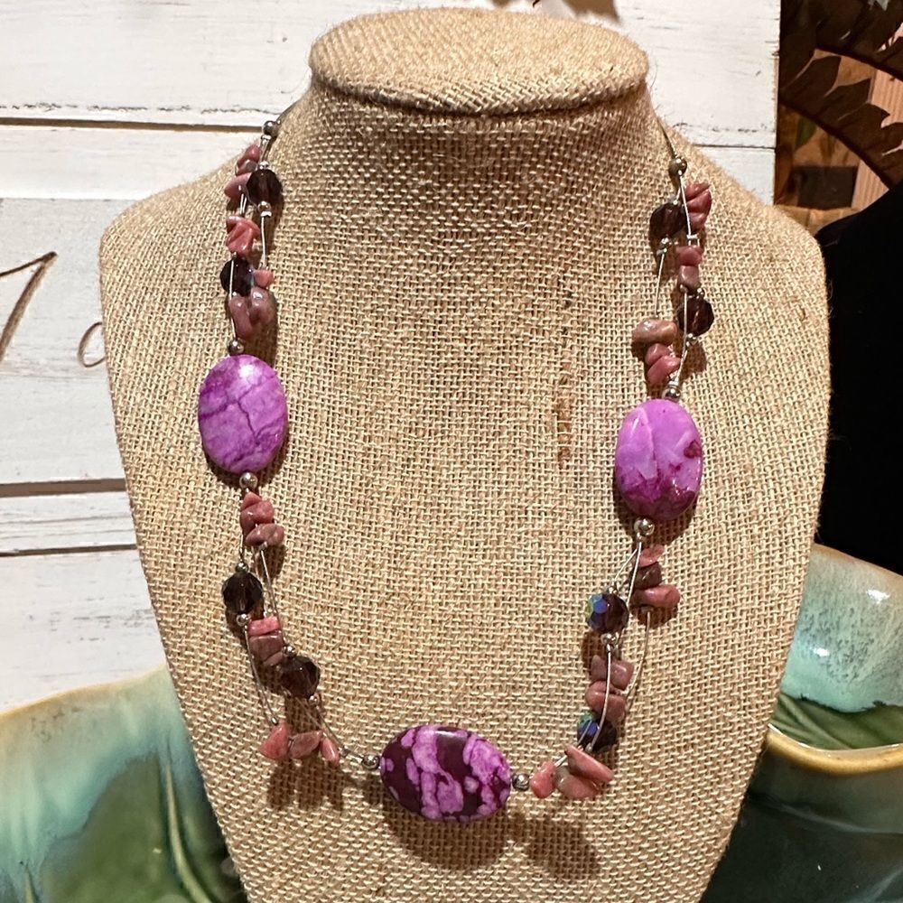 Handcrafted Necklace with Amethyst Nuggets, and Large Oval Purple Jasper Beads